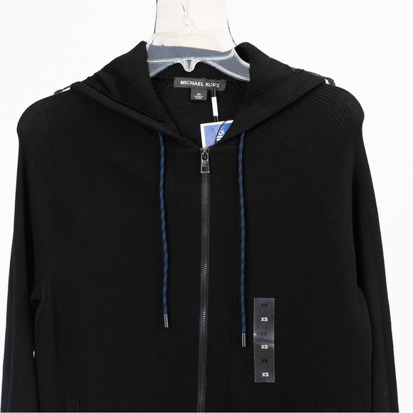 Michael Kors black hooded zipper cardigan sweater jacket urban minimalist XS - Picture 5 of 11
